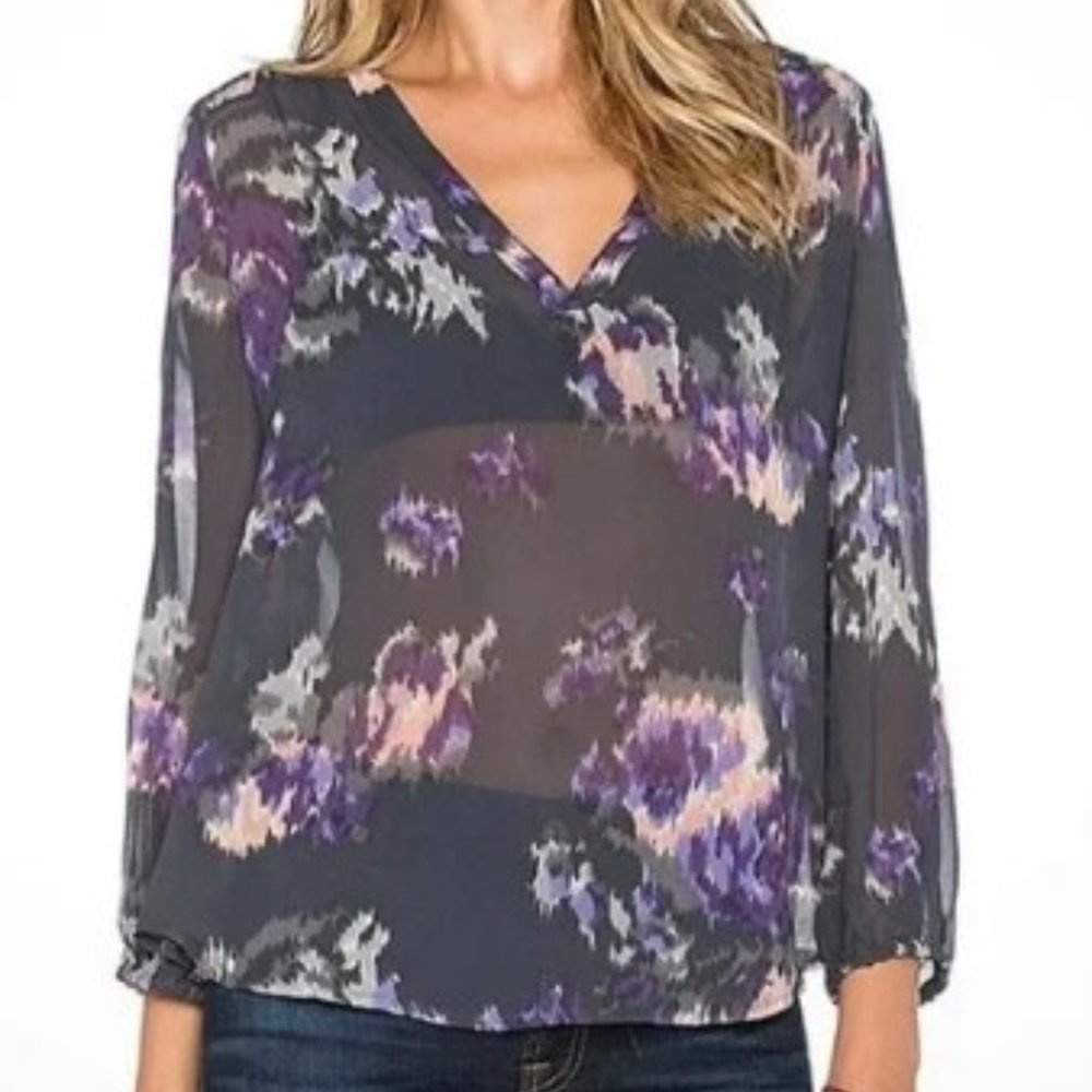 Joie "Axcel" Sheer Silk Floral Print Pull On Blouse- Sz. XS